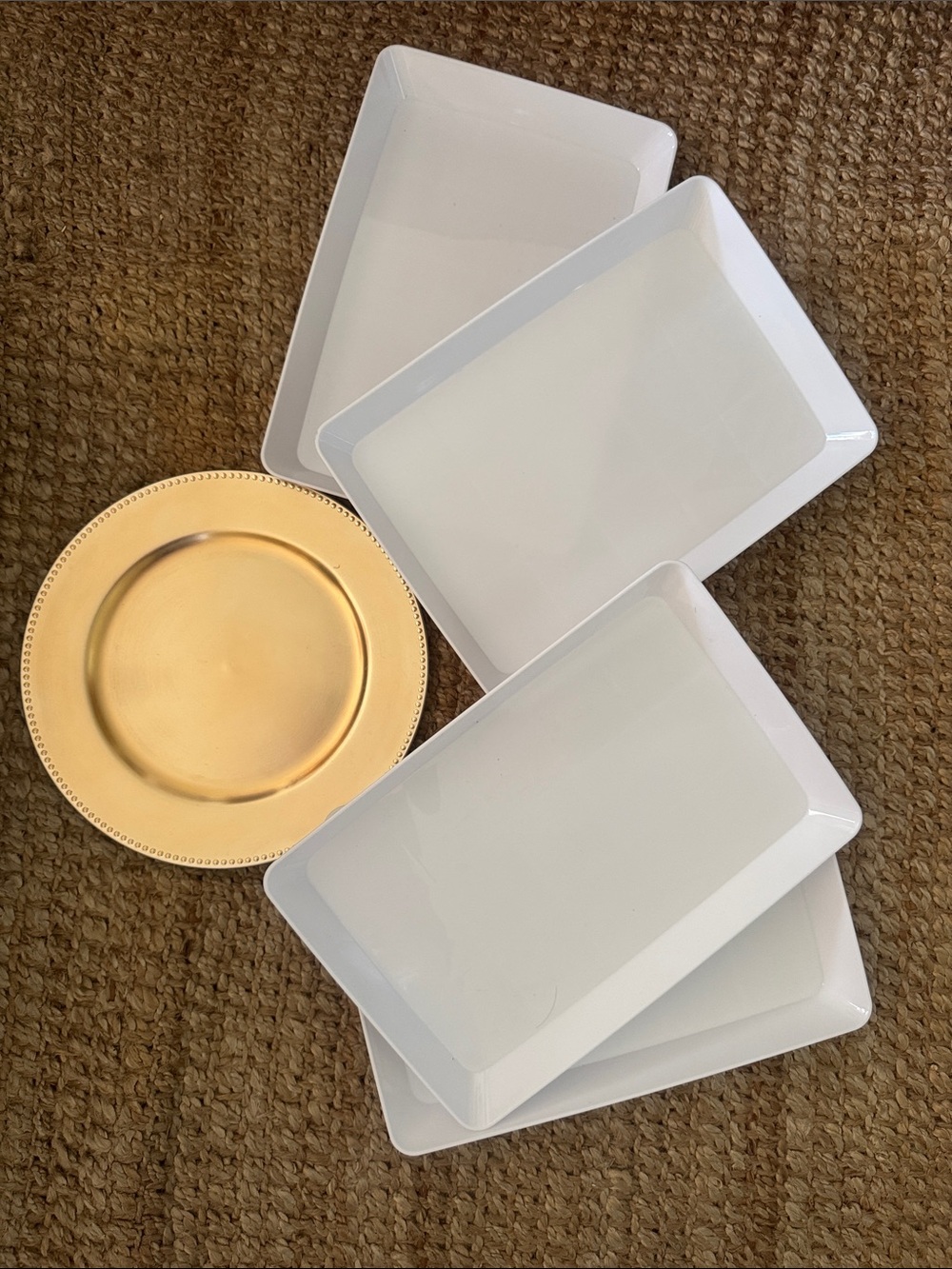Gold Charger Plate and White Rectangular Serving Trays Party Set of 5